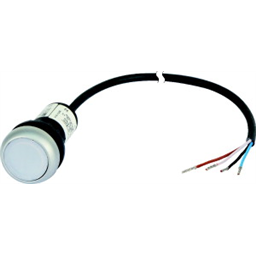 купить 185600 Eaton Illuminated pushbutton actuator, classic, flat, maintained, 1 N/O, white, 24 V AC/DC, cable (black) with non-terminated end, 4 pole, 3.5 m