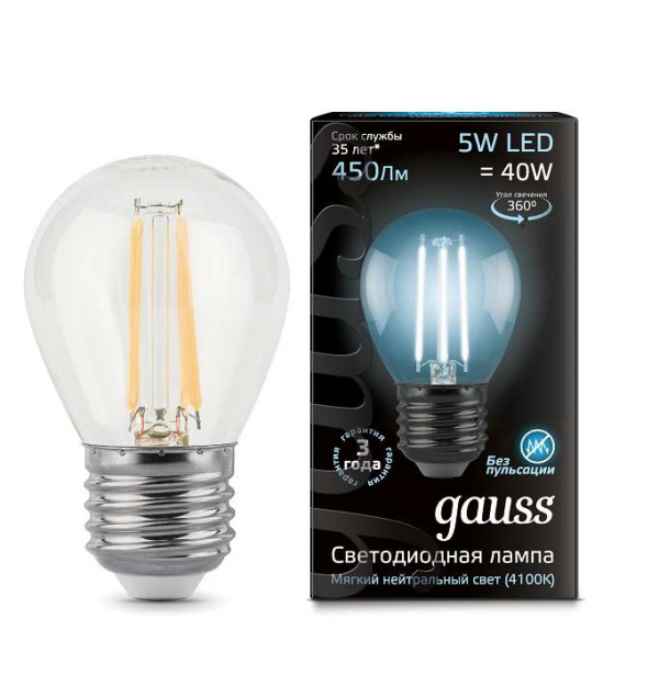 купить Лампа светодиодная Filament Шар E27 5Вт 4100К GAUSS 105802205
