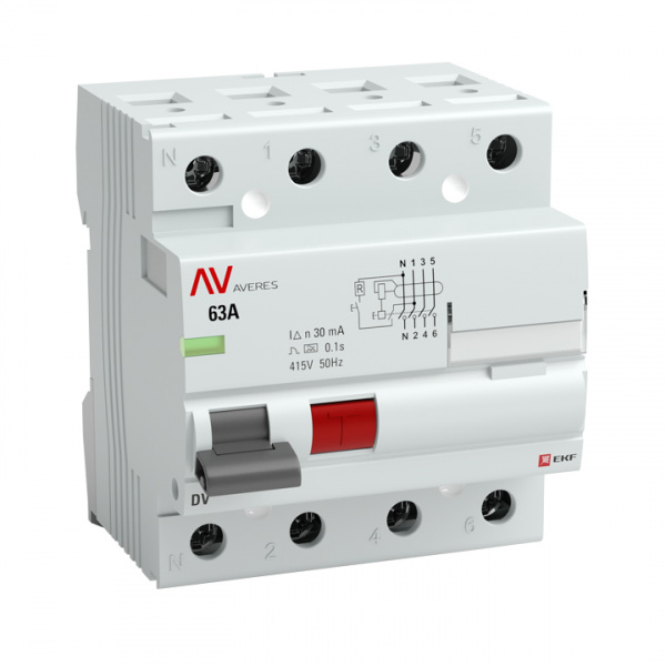 купить Выключатель дифференциального тока (УЗО) 4п 40А 300мА тип S DV AVERES EKF rccb-4-40-300-s-av