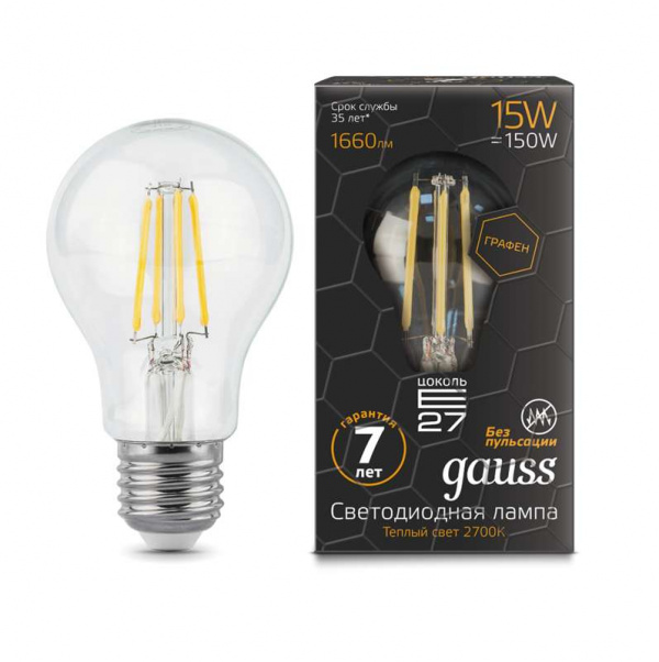купить Лампа светодиодная Filament Graphene A60 15Вт 2700К E27 Gauss 102802115