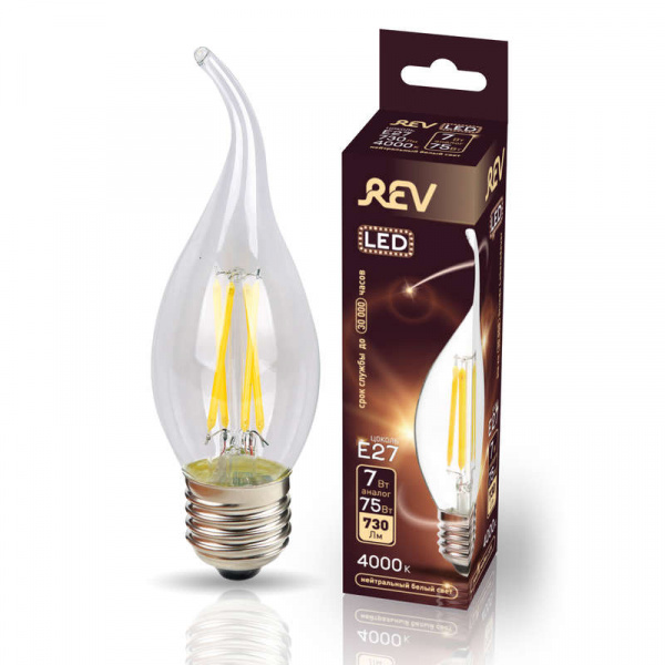 купить Лампа светодиодная FILAMENT свеча на ветру FC37 E27 7Вт 4000К DECO Premium холодный свет REV 32498 0