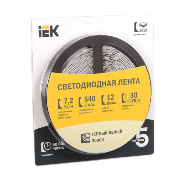 купить Лента светодиодная LED LSR-5050WW30-7.2-IP20-12V 7Вт/м тепл. бел. (уп.5м) ИЭК LSR2-1-030-20-1-05