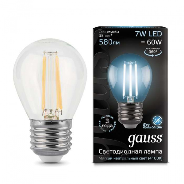 купить Лампа светодиодная Filament Шар E27 7Вт 4100К GAUSS 105802207