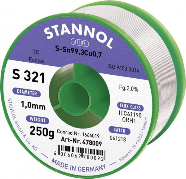 купить Stannol S321 2,0% 1,0MM SN99CU0,7CD 250G Loetzinn,