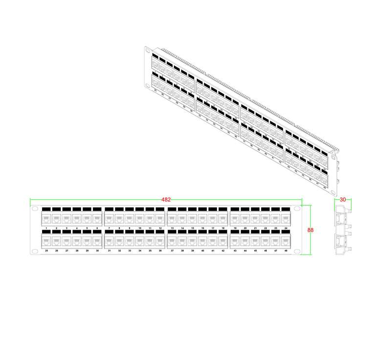 купить Патч-панель PP3-19-48-8P8C-C5E-110D 19дюйм. 2U 48 порт. RJ45 кат. 5e Dual IDC ROHS черн. Hyperline 246100