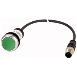 купить 185701 Eaton Pushbutton, classic, flat, maintained, 1 N/O, green, cable (black) with m8 plug, 4 pole, 0.2 m