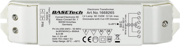 купить Halogen Transformator Basetech ET-150 12 V 50 - 15