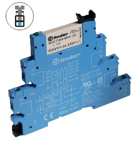 купить Модуль интерфейсный электромеханич. реле 1CO 6А AgNi 24В DC (чувствит.) IP20 винт. клеммы (уп.1шт) FINDER 385170240050SPB