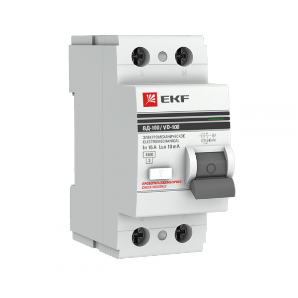 купить Выключатель дифференциального тока (УЗО) 2п 63А 100мА тип AC ВД-100 PROxima (электромех.) EKF elcb-2-63-100-em-pro