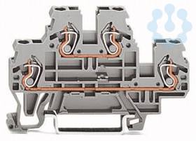 купить Клемма 2-х уровневая проходная 4х(0.08-2.5кв.мм)(0.08-4кв.мм) сер. (уп.50шт) WAGO 870-502