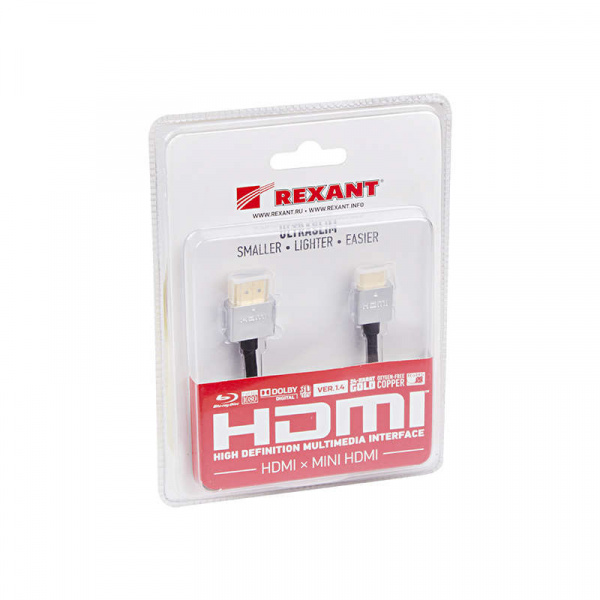 купить Шнур HDMI - mini HDMI gold 1.5м Ultra Sliм (блист.) Rexant 17-6713