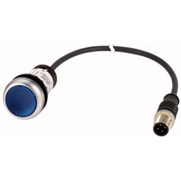 купить 185561 Eaton Illuminated pushbutton actuator, classic, flat, tasted, 1 N/O, blue, 24 V AC/DC, cable (black) with m8 plug, 4 pole, 0.2 m