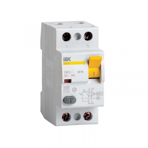 купить Выключатель дифференциального тока (УЗО) 2п 25А 100мА тип AC ВД1-63 ИЭК MDV10-2-025-100