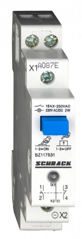купить BZ117531 Schrack Technik Reiheneinbau-Taster mit LED 230VAC/DC, 1S + 1Ö, 16A