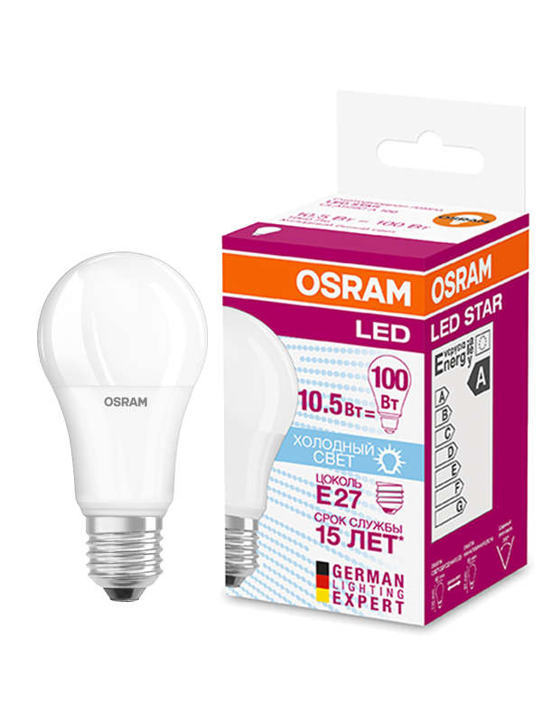купить Лампа светодиодная LED STAR CLASSIC A 100 10W/840 10Вт грушевидная 4000К нейтр. бел. E27 1055лм 220-240В матов. пласт. OSRAM 4058075086678