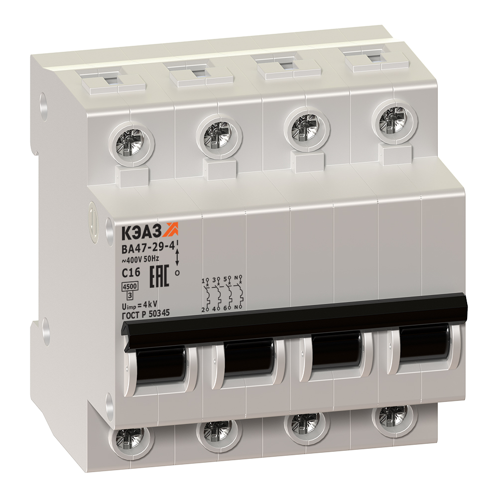 купить Выключатель автоматический модульный 4п C 63А ВА47-29 4С63 УХЛ3 КЭАЗ 141628