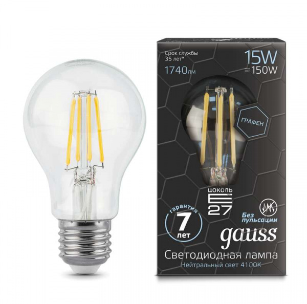 купить Лампа светодиодная Filament Graphene A60 15Вт 4100К E27 Gauss 102802215