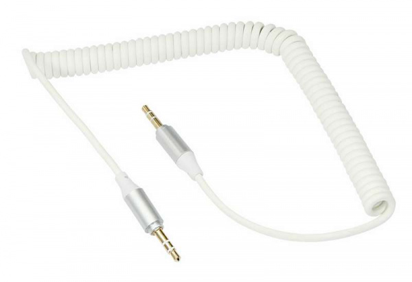 купить Кабель аудио AUX 3.5мм шнур спираль 1м бел. Rexant 18-4014