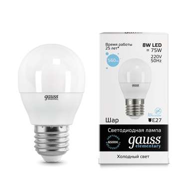 купить Лампа светодиодная LED Elementary Globe 8Вт E27 6500К Gauss 53238