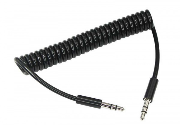 купить Кабель аудио AUX 3.5мм шнур спираль 1м черн. Rexant 18-4010