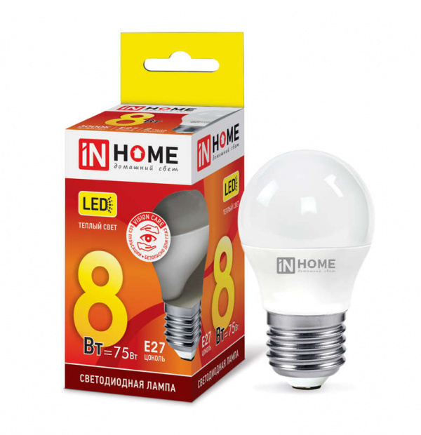 купить Лампа светодиодная LED-ШАР-VC 8Вт 230В E27 3000К 600Лм IN HOME 4690612020563