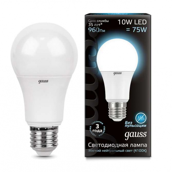 купить Лампа светодиодная LED A60 10Вт E27 4100К Gauss 102502210