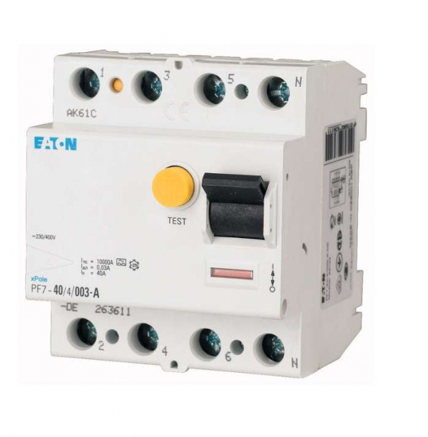 купить Выключатель дифференциального тока (УЗО) 4п 80А 30мА тип AC 10кА PF7 4мод. EATON 263594