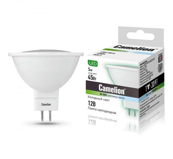 купить Лампа светодиодная LED5-MR16/845/GU5.3 5Вт 4500К белый GU5.3 385лм 12В Camelion 12026