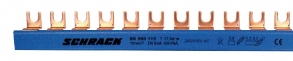 купить BS990115 Schrack Technik Gabelverschienung 1-polig, 10mm²,N-Leiter, blau isoliert, 1m