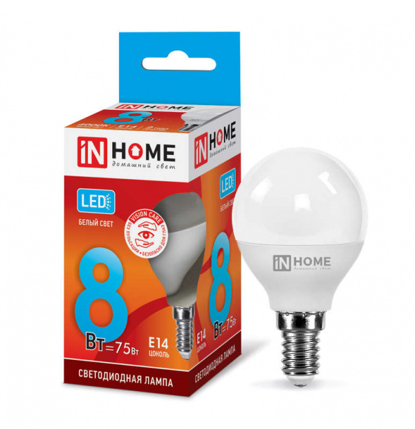 купить Лампа светодиодная LED-ШАР-VC 8Вт 230В E14 4000К 600Лм IN HOME 4690612020556