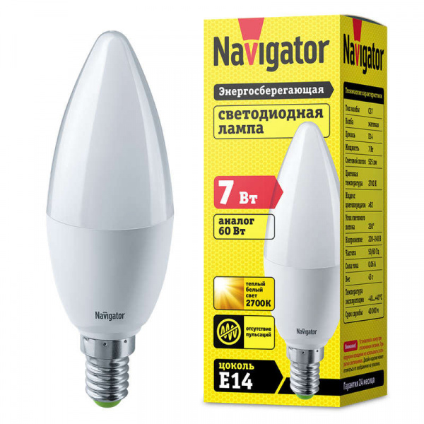 купить Лампа светодиодная 94 491 NLL-C37-7-230-2.7K-E14-FR 7Вт свеча 2700К тепл. бел. E14 500лм 176-264В Navigator 94491
