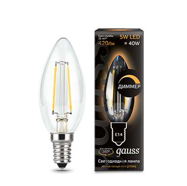 купить Лампа светодиодная LED Filament Candle dimmable E14 5Вт 2700К Gauss 103801105-D