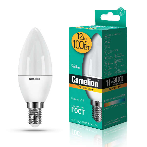 купить Лампа светодиодная LED12-C35/830/E14 12Вт 220В Camelion 13687
