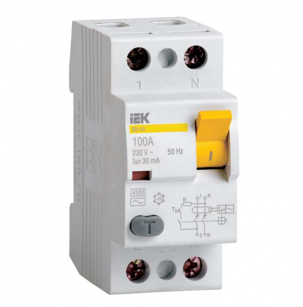 купить Выключатель дифференциального тока (УЗО) 2п 16А 10мА тип A ВД1-63 ИЭК MDV11-2-016-010
