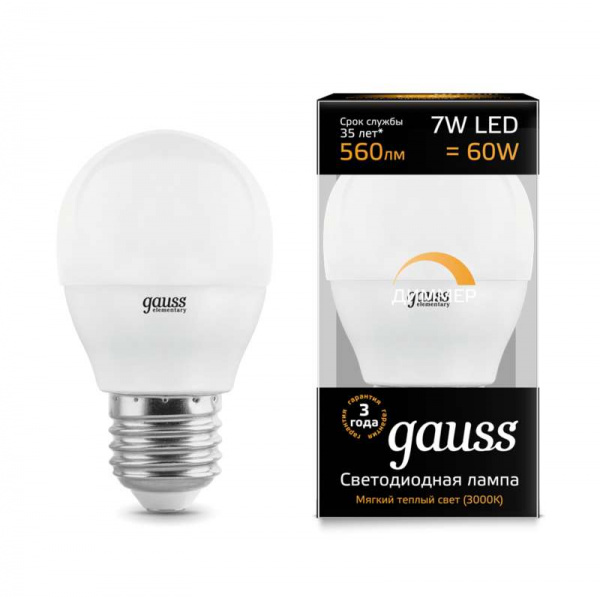 купить Лампа светодиодная Led Globe-dim E27 7Вт 3000К диммируемая Gauss 105102107-D