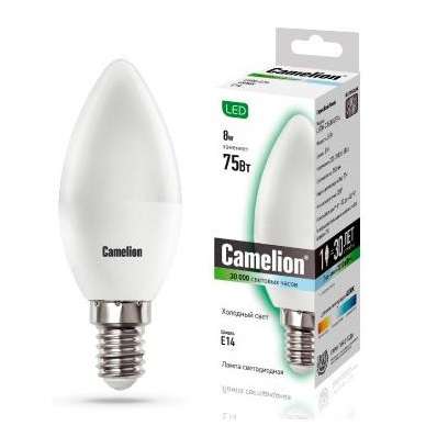 купить Лампа светодиодная LED8-C35/845/E14 8Вт свеча 4500К белый E14 750лм 170-265В Camelion 12386