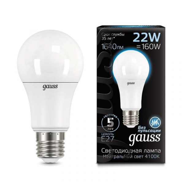 купить Лампа светодиодная A70 22Вт 4100К E27 Gauss 102502222
