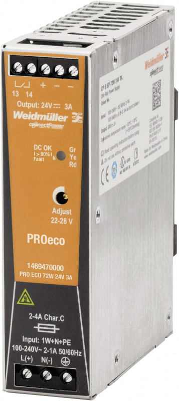 купить Weidmueller PRO ECO 72W 24V 3A Hutschienen-Netzteil