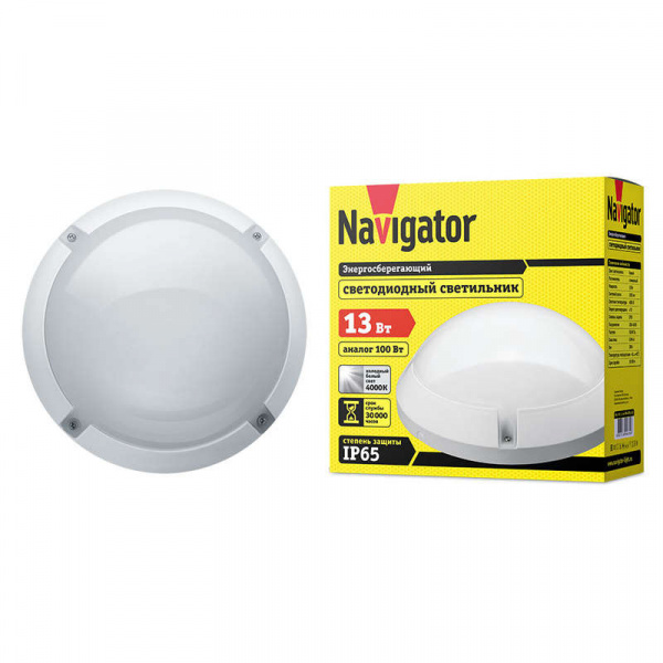 купить Светильник светодиодный 94 839 NBL-PR1-13-4K-WH-IP65-LED 13Вт 4000К IP65 (аналог НПП 1101 бел. круг) Navigator 94839