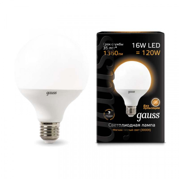купить Лампа светодиодная Led G95 E27 16Вт 3000К Gauss 105102116
