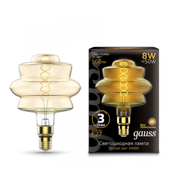 купить Лампа светодиодная Vintage Filament Flexible BD180 8Вт 2400К E27 180х250 Golden Gauss 161802008