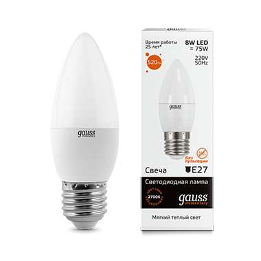 купить Лампа светодиодная LED Elementary Candle E27 8Вт 3000К Gauss 33218