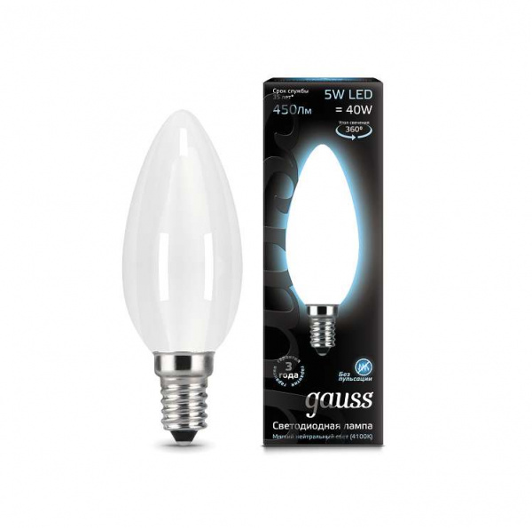 купить Лампа светодиодная Filament Свеча E14 5Вт 4100К OPAL GAUSS 103201205