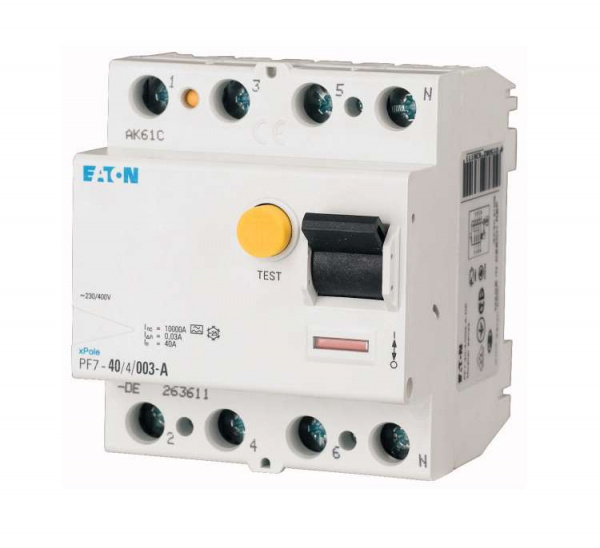 купить Выключатель дифференциального тока (УЗО) 4п 25А 30мА тип A 10кА PF7 4мод. EATON 263608