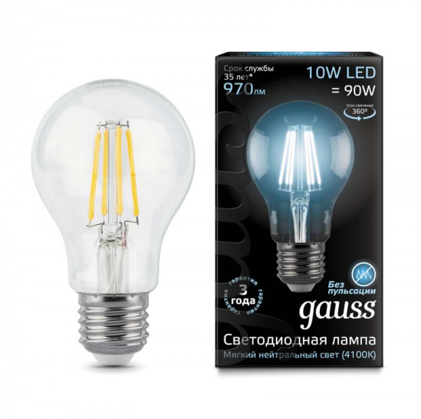 купить Лампа светодиодная Filament А60 E27 10Вт 4100К GAUSS 102802210