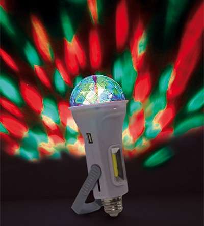 купить Светильник "Чудо-лампа" 4 в 1: диско-лампа Е27; диско-светильник (настольный или подвесной питание от аккумулятора); зарядка для телефона (выход USB); фонарик (аккумулятор заряжается от солнца или от сети 220В Е27) Космос KOCNL-EL158