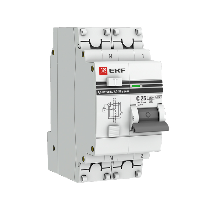 купить Выключатель автоматический диф. тока 1п+N 63А 100мА тип А АД-32 PROxima EKF DA32-63-100-a-pro