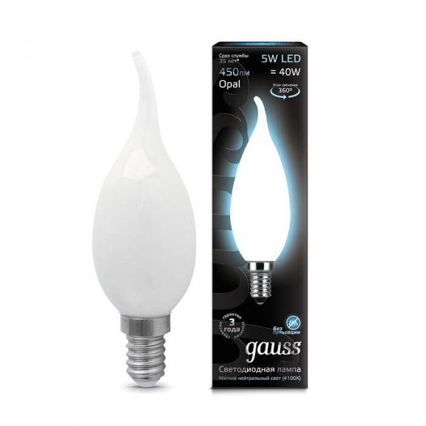 купить Лампа светодиодная Filament Свеча на ветру E14 5Вт 4100К OPAL GAUSS 104201205