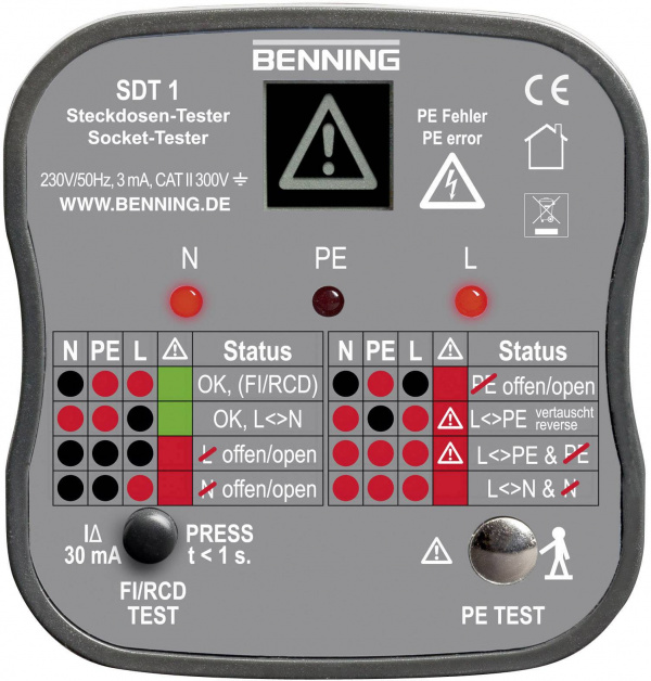 купить Benning SDT 1 Steckdosentester  CAT III 300 V LED,