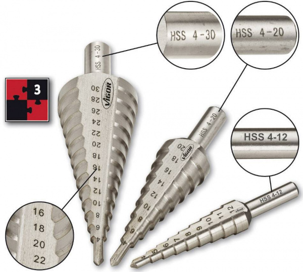 купить HSS Stufenbohrer-Set  4 - 12 mm, 4 - 20 mm, 6 - 30